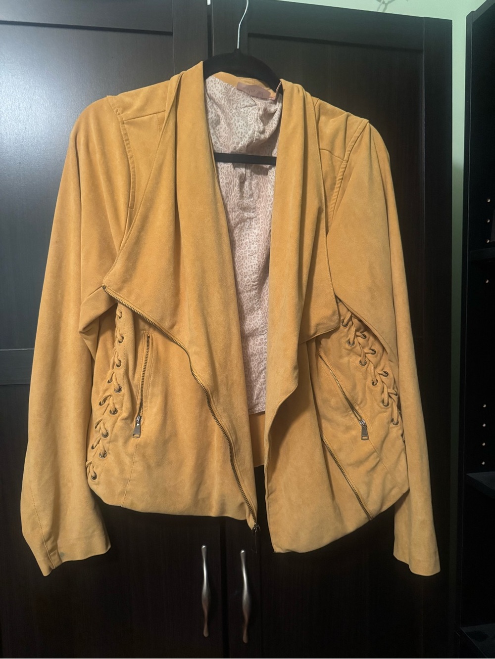 Lace-Up Draped Bomber Jacket in Mustard